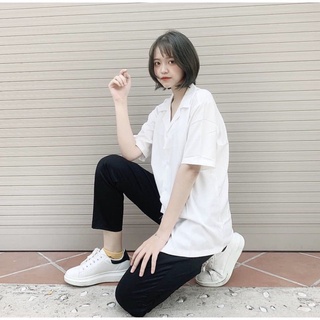 Áo sơ mi nữ trắng dài tay form rộng miumiu 1 màu basic