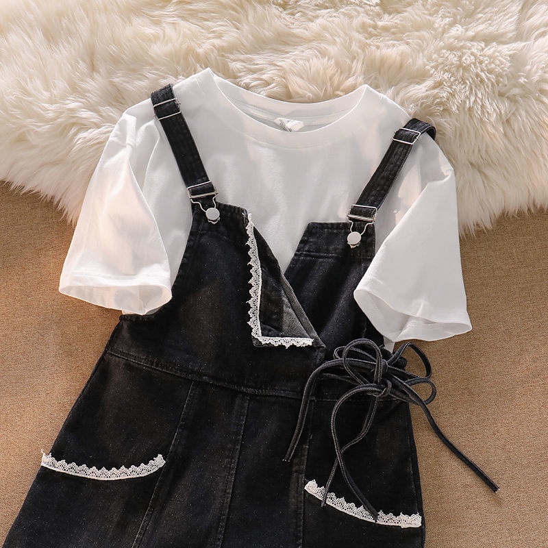 Quần Yếm Denim Ống Rộng Phong Cách Hàn Quốc Mới Cho Nữ