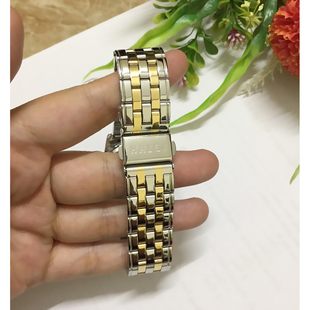 Đồng hồ đôi nam nữ halei 552DM mặt trắng dây vàng