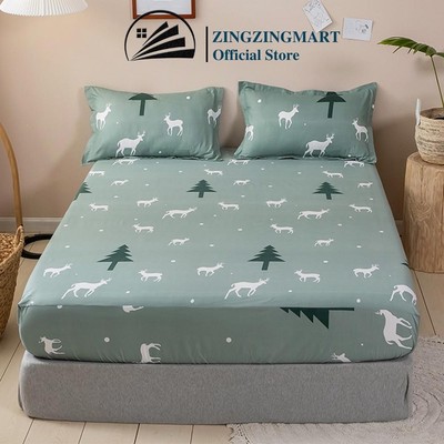 Bộ ga gối poly cotton ZingZingMart chất liệu dày dặn mẫu tuần lộc