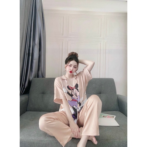 Đồ bộ pijama lụa tay ngắn mặc nhà cổ sơ mi sang trọng phong cách hàn quốc | BigBuy360 - bigbuy360.vn