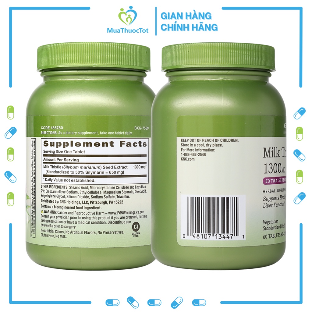 GNC Milk Thistle 1300mg - Viên uống tăng cường chức năng gan giải độc gan