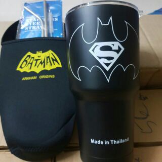 COMBO LY GIỮ NHIỆT SIÊU NHÂN ĐEN 900ML KÈM TÚI, 2 ỐNG HÚT, 1 CỌ