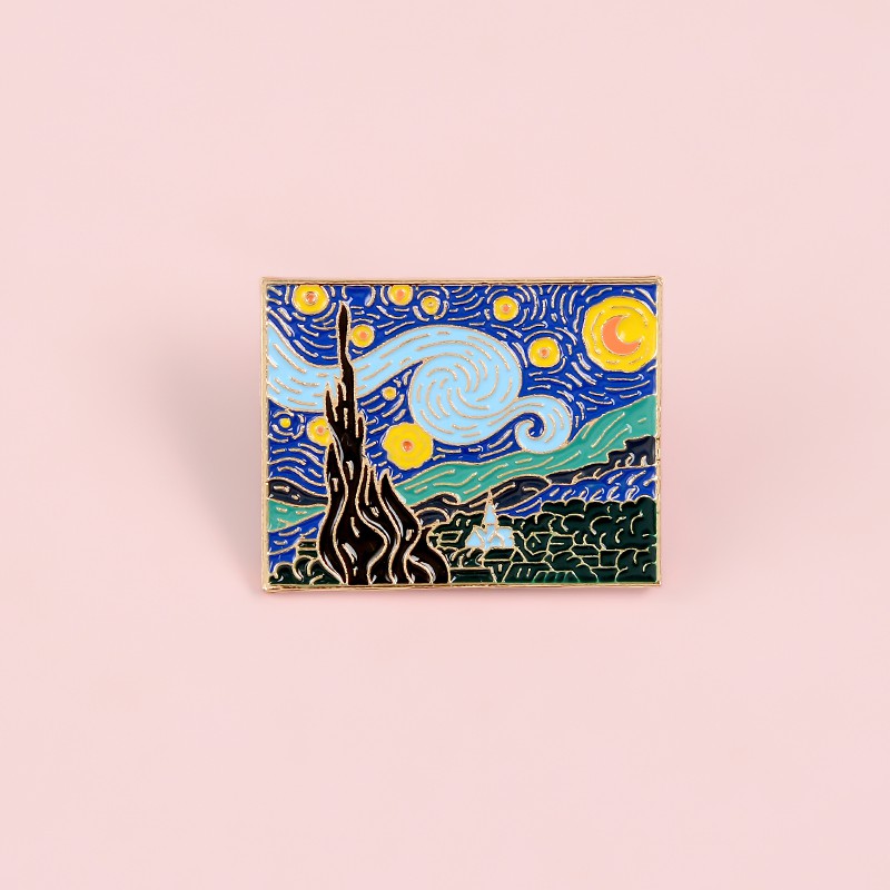 Fashion Vincent Van Gogh's Oil Painting Starry Night Enamel Pin Artist Badge Brooch