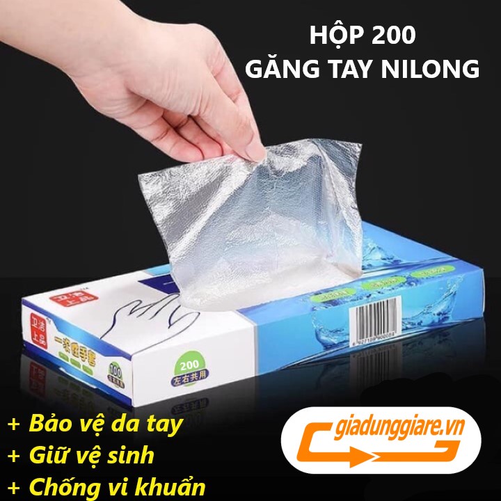 Hộp 200 GĂNG TAY nilon ( PE ) bảo vệ da tay chống vi khuẩn sử dụng 1 lần rất tiện dụng