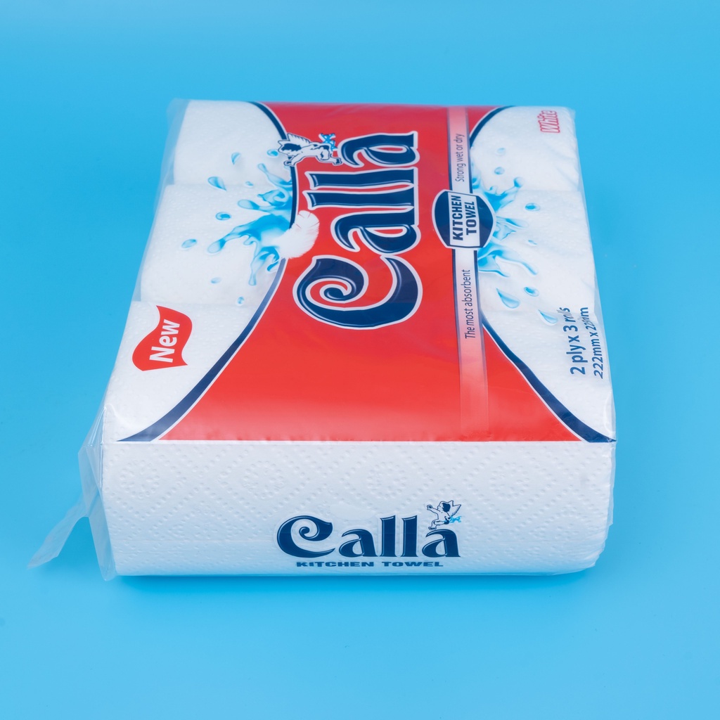 Khăn giấy lau bếp Calla 2 lớp x 200 tờ x 3 cuộn siêu dày dai, không mủn, thấm dầu mỡ, nước siêu tốt