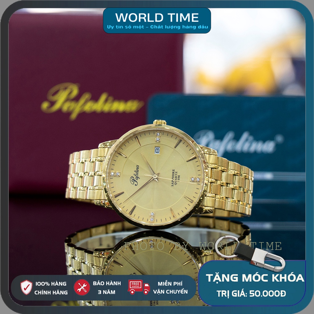 Đồng hồ nam Pafolina 5019M dây thép không gỉ , mặt kính sapphire chống xước , chống nước 5atm , bảo hành lên đến 3 năm
