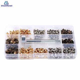 DF 240Pcs/Set Leather Rivets Double Cap Rivet DIY Leather Bag Belts Metal Studs with Fixing Tools