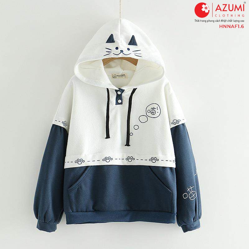 Áo hoodies nữ Azumikichi phong cách Nhật, áo hoodie kiểu in hình dễ thương