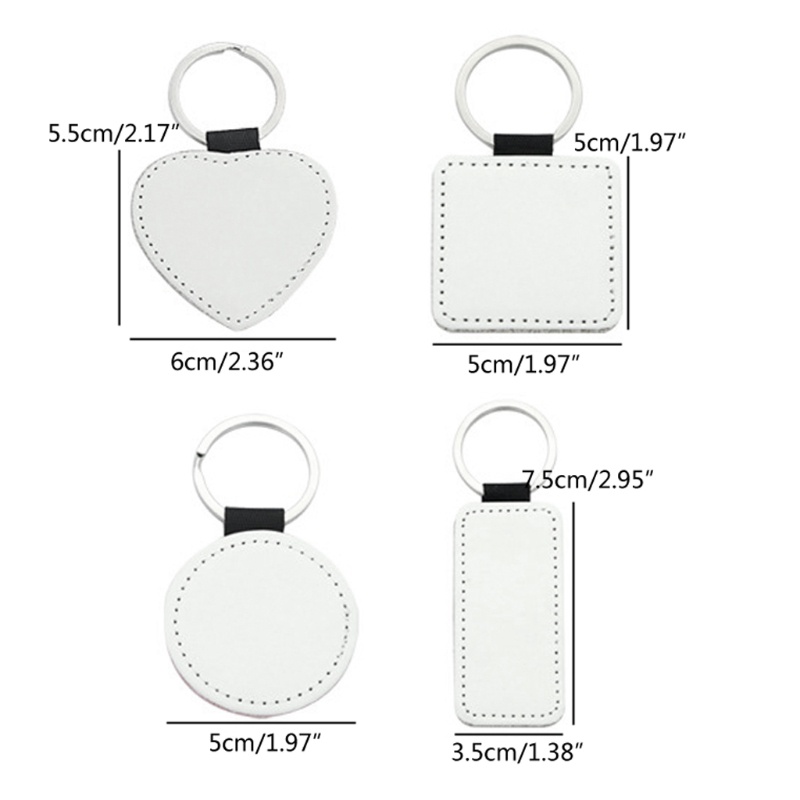 Set 10 Móc Khóa Da Hình Vuông Tròn Trái Tim MDF Chịu Nhiệt