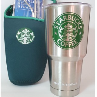 COMBO LY GIỮ NHIỆT STARBUCK BẠC INOX 900ML