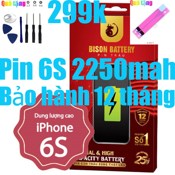 Pin iPhones 6s dung lượng cao 2250mAh BISON chính hãng