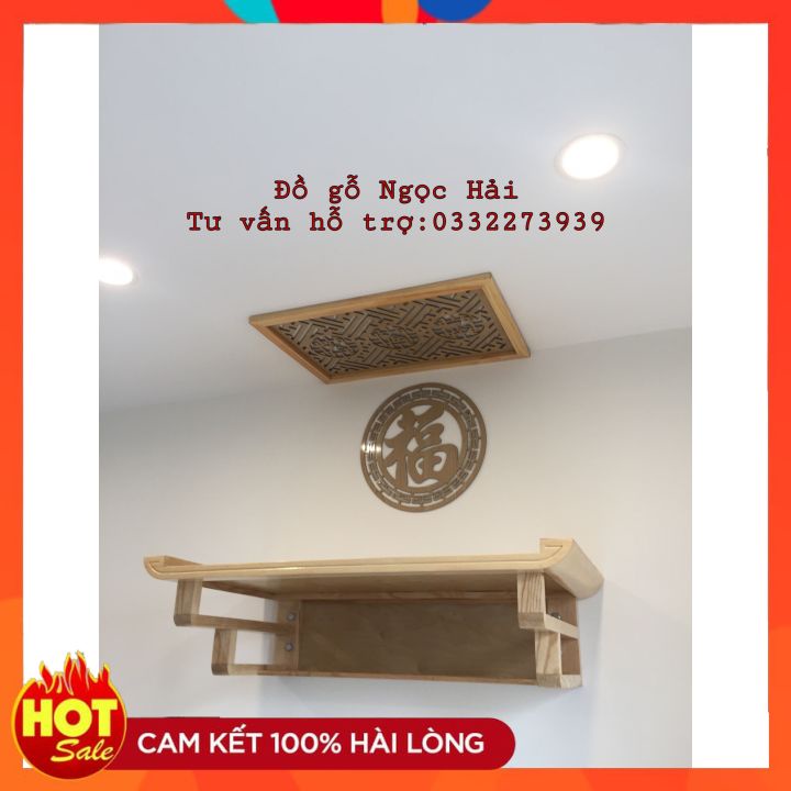 Bàn thờ chung cư treo tường mẫu cuốn thư 89x48 kèm chắn khói và chữ phúc FREE SHIP