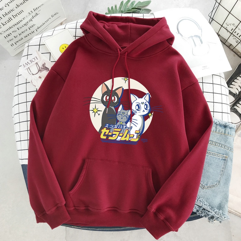 SAILOR MOON Áo Nỉ Hoodie Tay Dài Cổ Tròn In Hình Thủy Thủ Mặt Trăng Dễ Thương Phong Cách Harajuku Nhật Bản Thời Trang Mùa Đông Cho Nữ