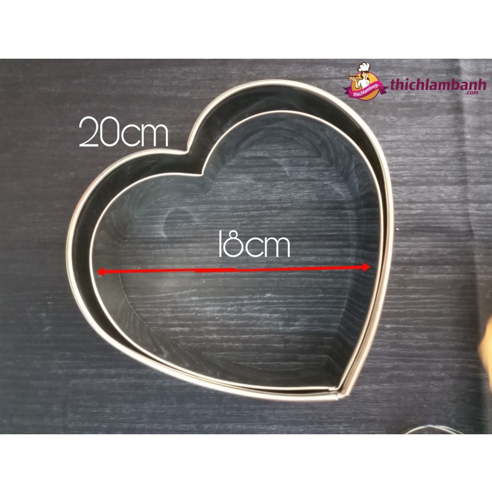 Khuôn Ring inox, hình tim với nhiều size từ 12cm làm bánh lạnh, bánh rau câu, 3D hoặc 4D, định hình bánh cao tầng.