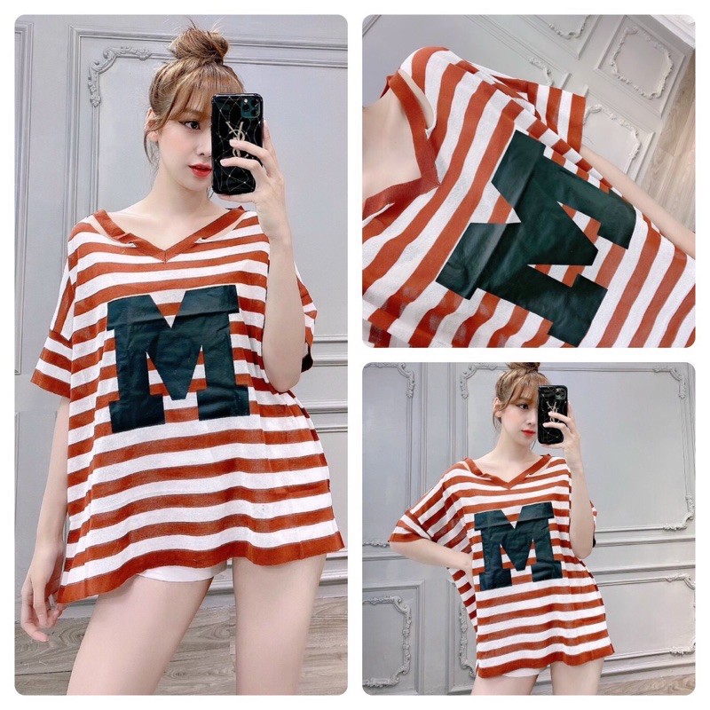 Áo len kẻ form rộng in chữ M | BigBuy360 - bigbuy360.vn