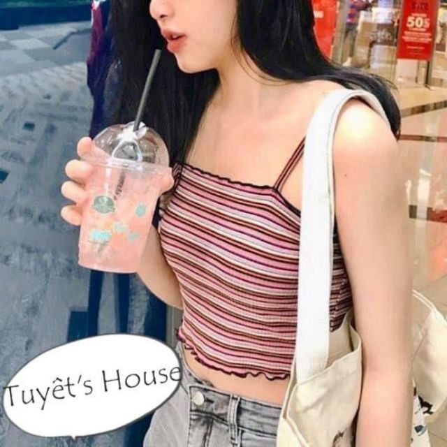 ÁO HAI DÂY CROPTOP VIỀN NHÚN KÈM HÌNH VÀ VIDEO THỰC