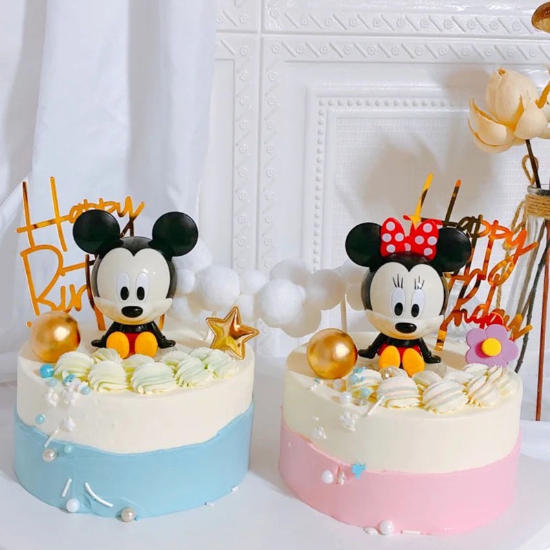DISNEY Set 2 Mô Hình Chuột Mickey Và Minnie Dễ Thương Trang Trí Bánh Kem