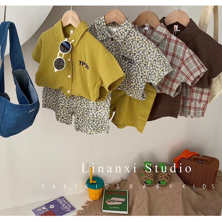 Bộ Áo Thun Cotton Tay Ngắn Và Quần Ngắn Họa Tiết Caro Phong Cách Hàn Quốc Thời Trang Mùa Hè Cho Bé Trai