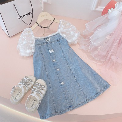 Đầm Denim Tay Phồng Cổ Vuông Phong Cách Hàn Quốc Ngọt Ngào Cho Nữ