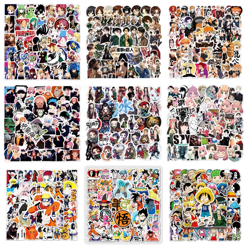 Sticker dán trang trí, chống nước tổng hợp các mẫu Anime Blue Lock, One Piece, Kimetsu No Yaiba, Jujutsu Kaisen, Naruto