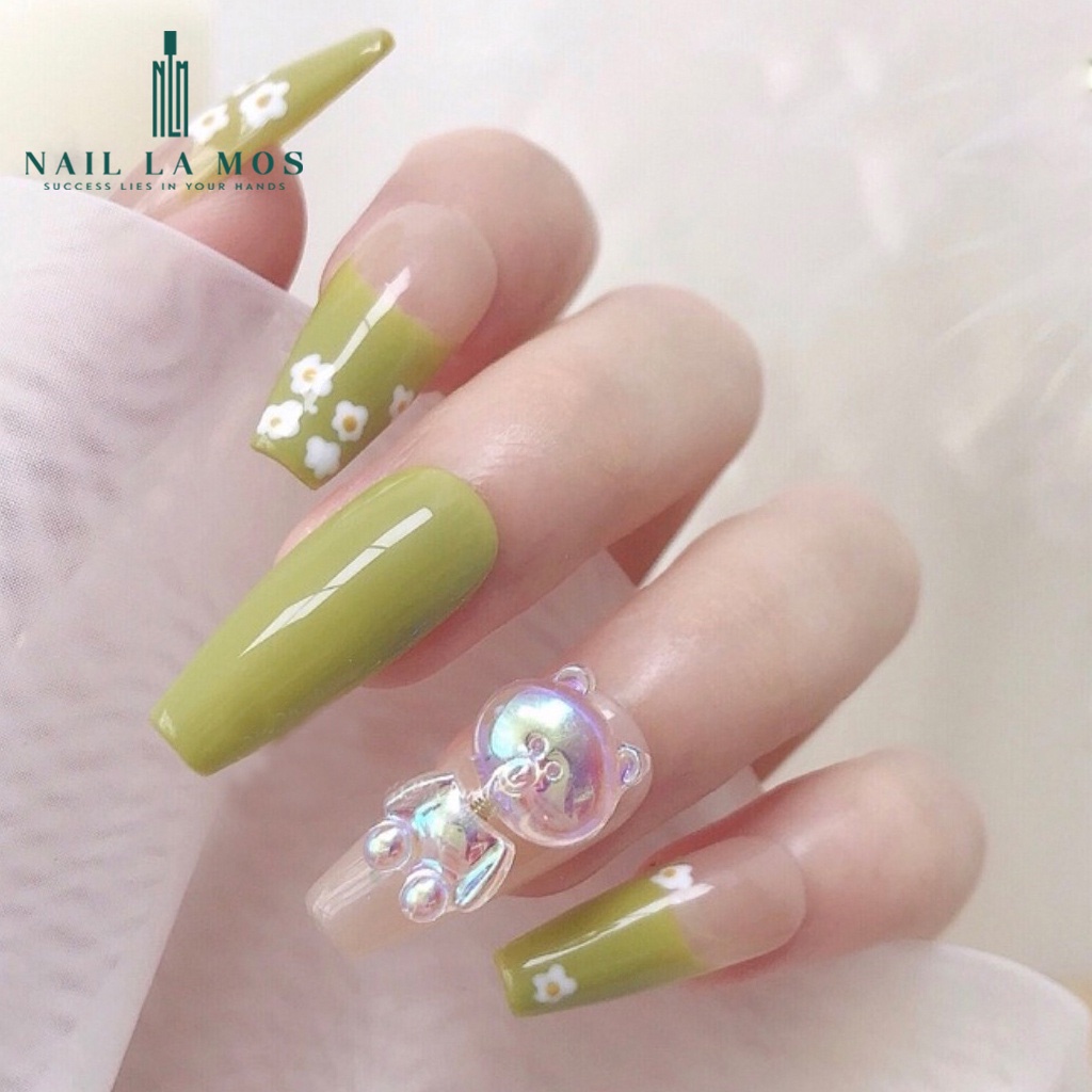 Charm gấu nail ánh dạ quang - charm gấu lò xo đính móng chuyển động đẹp mắt phong cách Hàn Quốc