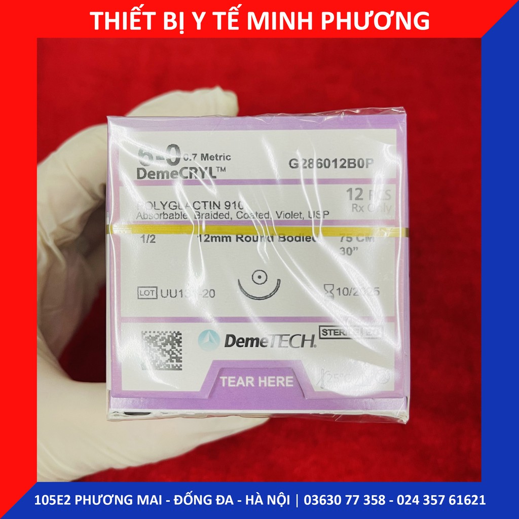 [ĐẠI LÝ PHÂN PHỐI] Bán lẻ chỉ khâu DEMECRYL DEMETECH Polyglactin tự tiêu dùng trong phẫu thuật số 6/0