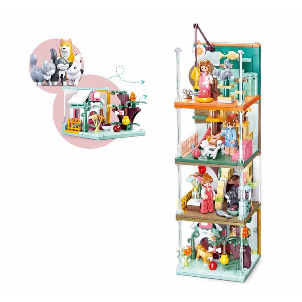 SLUBAN Bộ 4 Món Đồ Chơi Lắp Ráp Ngôi Nhà Mini 4 Trong 1 B0919 Cho Mèo Garfield