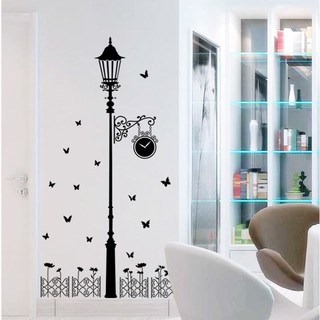 Decal dán tường phòng khách tranh 3D Hình Cột đèn màu đen - trang trí dễ dàng trong vòng 5 phút