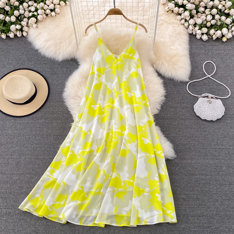 Váy maxi đi biển  LUHAZO dự tiệc dáng dài xòe hở lưng cổ yếm kiểu Hàn Quốc thiết kế sang chảnh thời Trang S2T5-