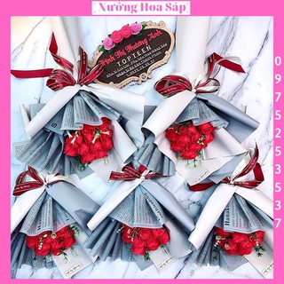 Hoa Sáp Thơm Loại 1 Mẫu 011 Hoa Hồng Sáp 11 Bông Đỏ Giấy Xám Mẫu Ngắn (Giá Sỉ)