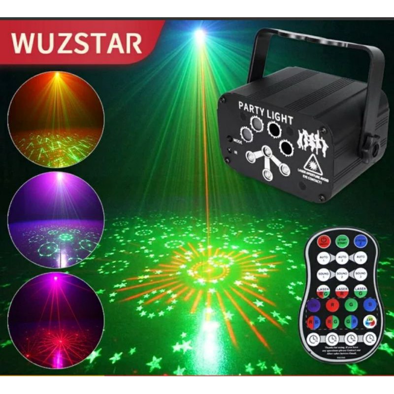 Đèn chớp theo nhạc thông minh WUZSTAR cao cấp  8mắt  đèn laser cảm biến thay đổi  màu sắc theo giai điệu nhạc