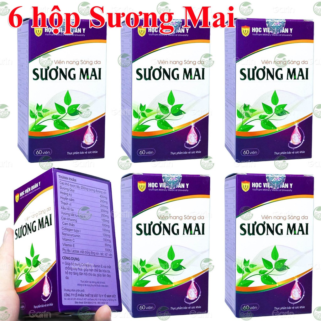 [TRẮNG DA, MỜ NÁM,TÀN NHANG] Bộ 6 hộp Viên uống sáng da SƯƠNG MAI Học Viện Quân Y (60 viên x 6)