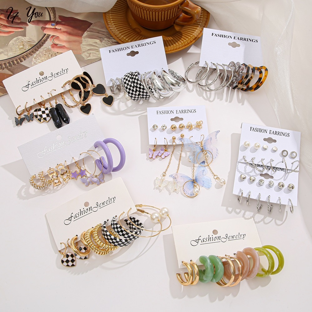 Khuyên tai nữ AY thiết kế đa dạng nhiều màu sắc thời trang Hàn Quốc