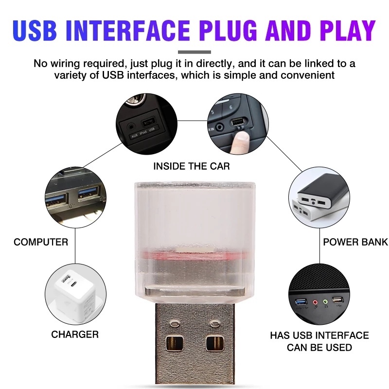 Đèn LED USB Mini Tạo Hiệu Ứng Độc Đáo Trang Trí Cho Xe Hơi