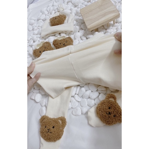 Quần tất gấu cho bé vải cotton Hàn dày dặn giãn 4 chiều