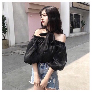 Áo Trễ Vai Thắt Nơ Nữ Tính