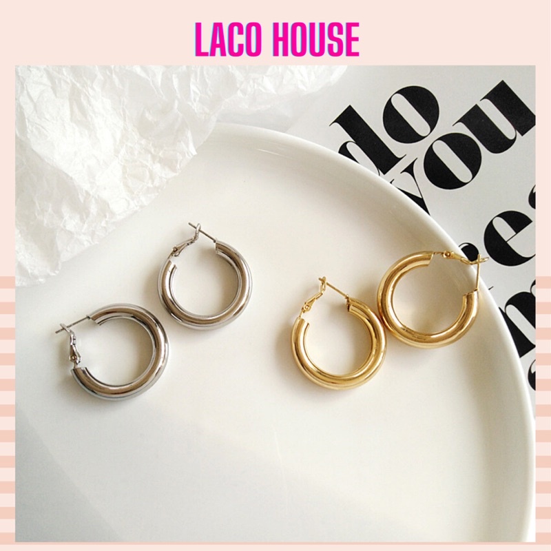 Khuyên tai/Bông tai nữ bản to dáng tròn Laco House J104