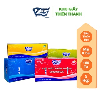 Combo 5 Khăn Giấy Hộp Pulppy Classic 180 Tờ 2 Lớp Siêu Mềm Mịn 🍀 Kho Giấy Thiên Thanh 🍀