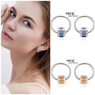 Bông Tai Pha Lê Vuông Vòng Tròn Được Thiết Kế Từ Pha Lê Swarovski Và Bạc S925