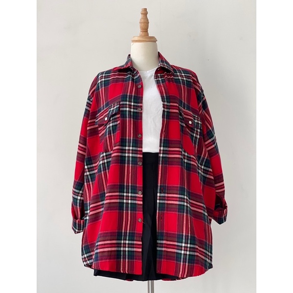 Áo sơ mi form rộng FLANNEL hoạ tiết caro (Ảnh thật/Có sẵn) | BigBuy360 - bigbuy360.vn