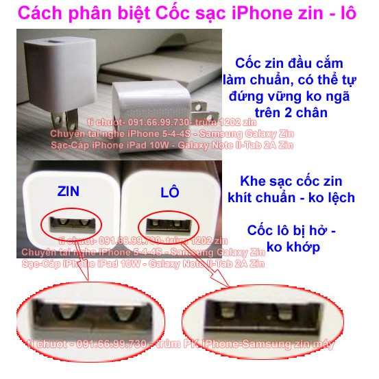 Củ Sạc iPhone 2 chấu ZIN Chính Hãng Theo Máy (model chấm xanh)
