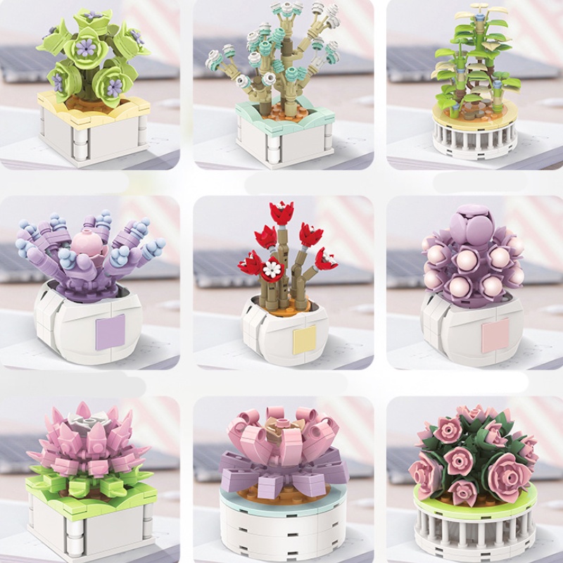 Bộ Đồ Chơi Lắp Ráp Đồ trang trí Chậu Hoa Sen Đá Sáng Tạo