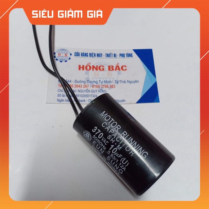 1 tụ điện 10MF 370VAC đen dùng cho bơm nước và thiết bị điện khác