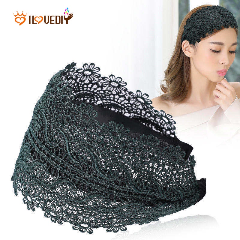 Băng Đô Cài Tóc Bản Rộng Phối Ren Nhiều Màu Sắc Thanh Lịch Phong Cách Retro Mới