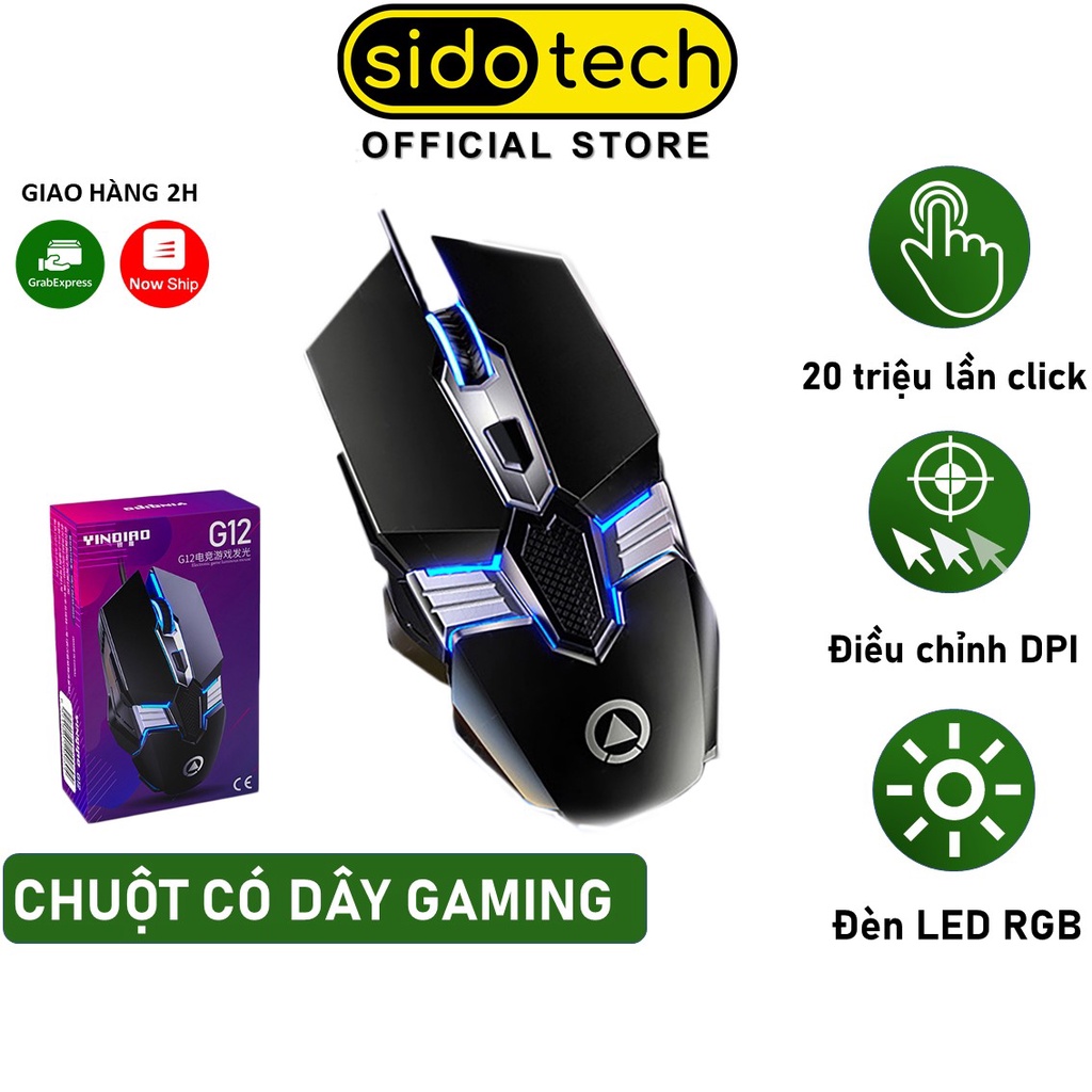 Chuột máy tính Gaming có dây Sidotech YINDIAO G12 phong cách Gaming Esport 6 nút bấm 4 mức 800/1600/2400/3200 DPI