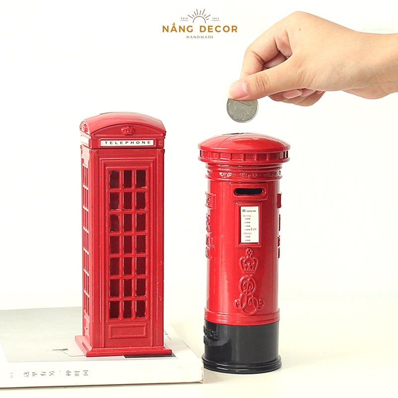 Ống Đựng Tiền Hình Booth Điện Thoại Phong Cách Vintage, Trang Trí Để Bàn, Quà Tặng