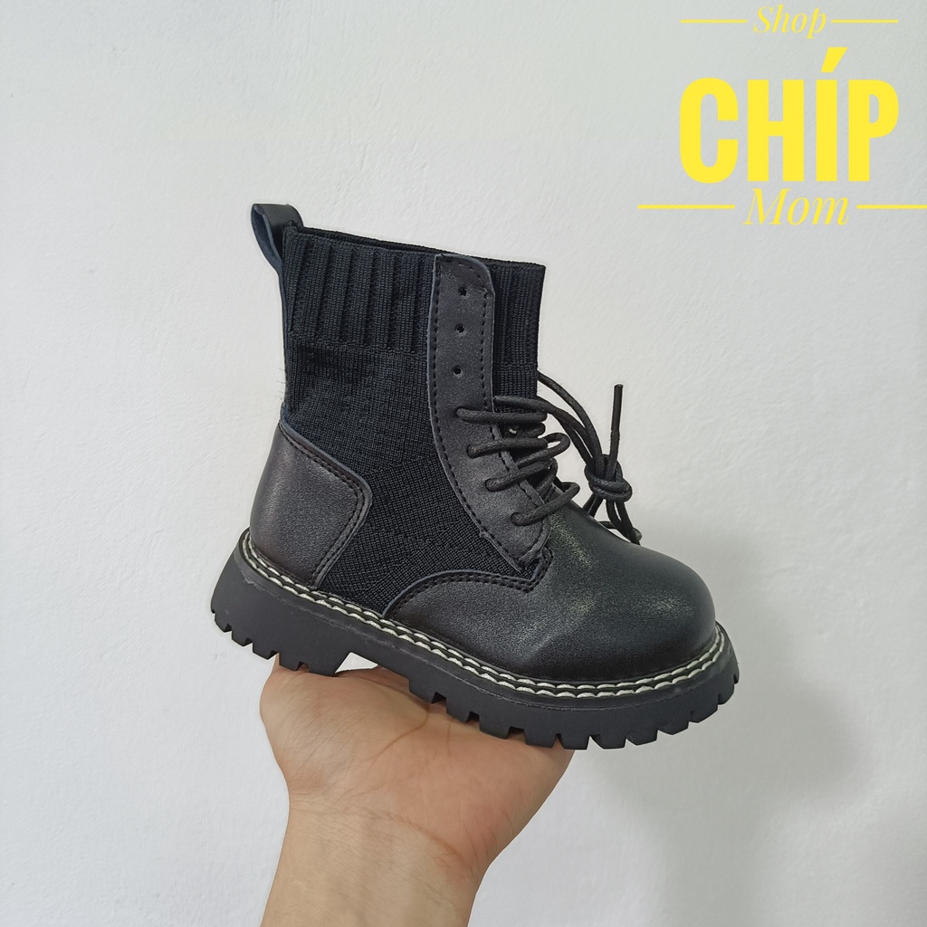 Bốt bé gái giày cao cố cho bé trai da PU mềm thun đế chống trượt QCCC full hộp A99 ( có video ảnh thật )