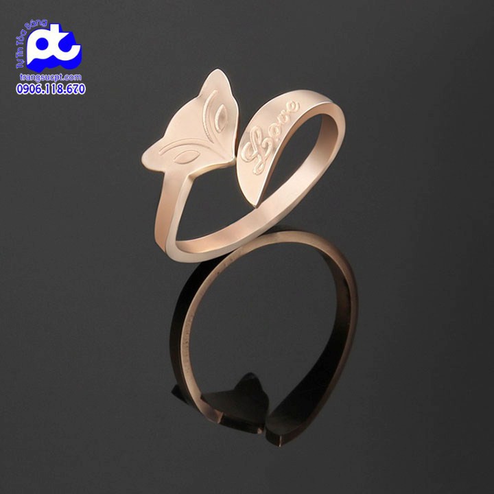Nhẫn titan nữ freesize cáo love cách điệu cao cấp thép không gỉ titanium