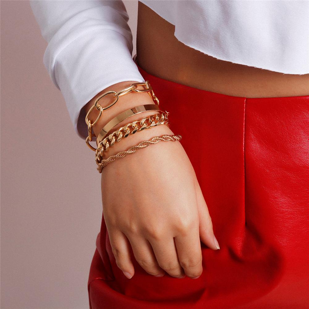 Bộ 4 Vòng Tay Dây Bện Bằng Kim Loại Thời Trang